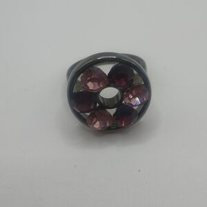 NWOT - Black Tone Ring with Pink and Purple Glass Rhinestones Size 7